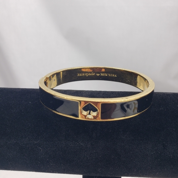 Kate Spade Black and Gold Tone Hinged Bangle Bracelet - Picture 1 of 6